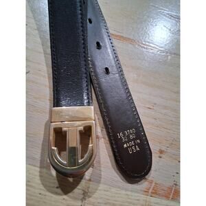 VINTAGE Tom Ford Mens Ridge T Logo Black Leather Dress Belt Golden Buckle